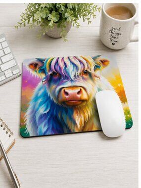 Highland Cow Watercolor Western Computer Mouse Pad Smooth Surface Non Slip Desk